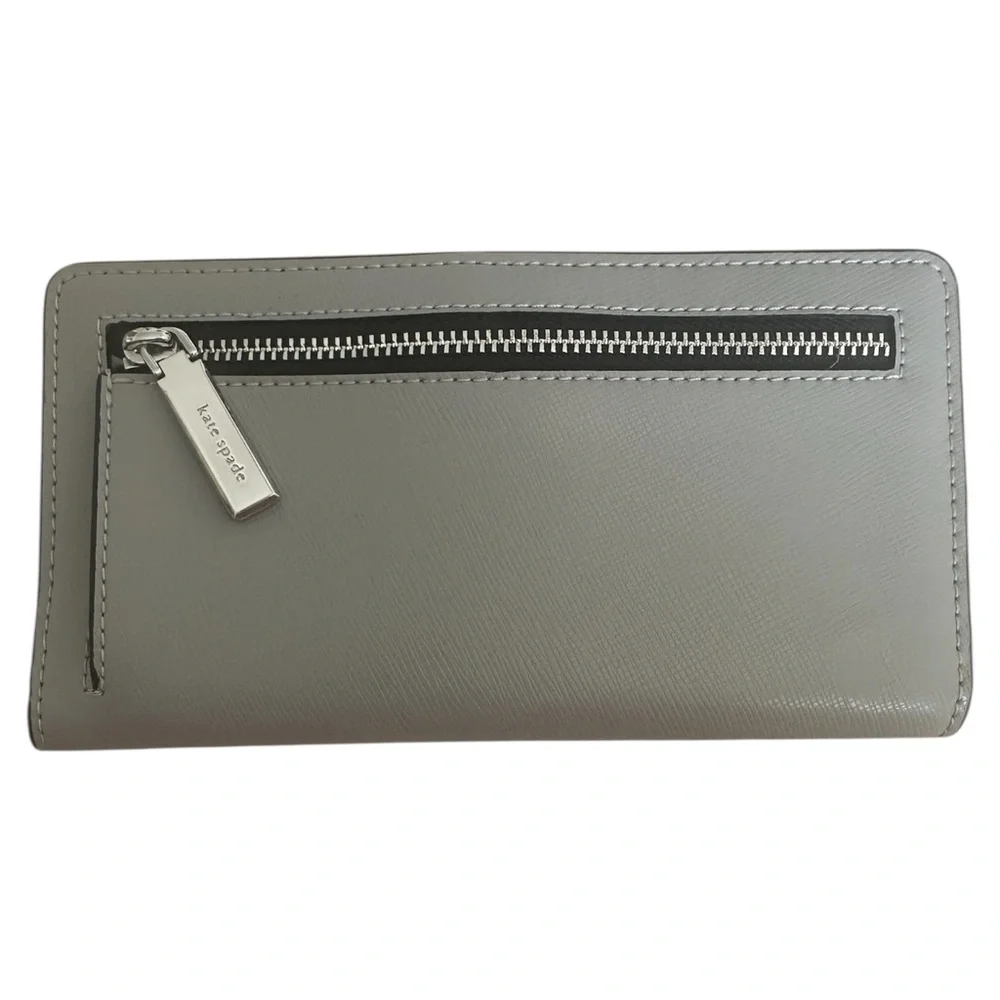 Kate Spade New York | Large Slim Bifold Leather Wallet in Nimbus Grey | NWT NEW